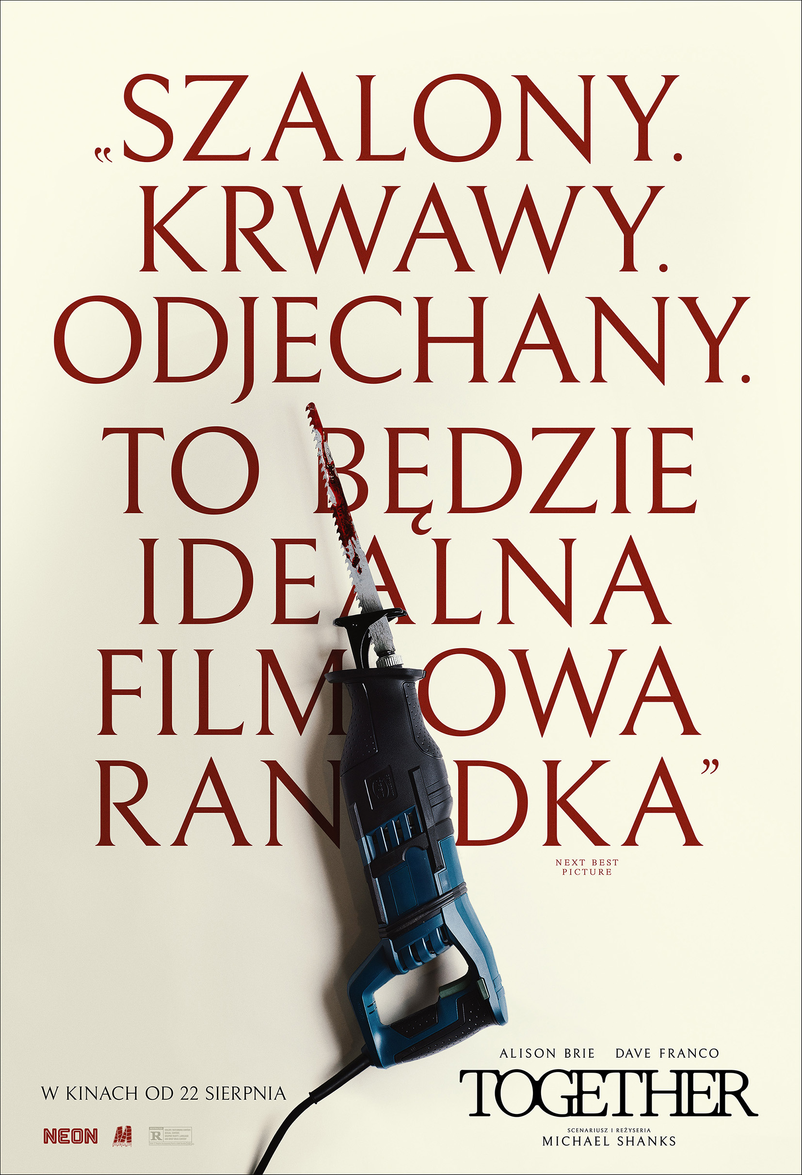 plakat - na tle napisu okrwawiona wiertarka