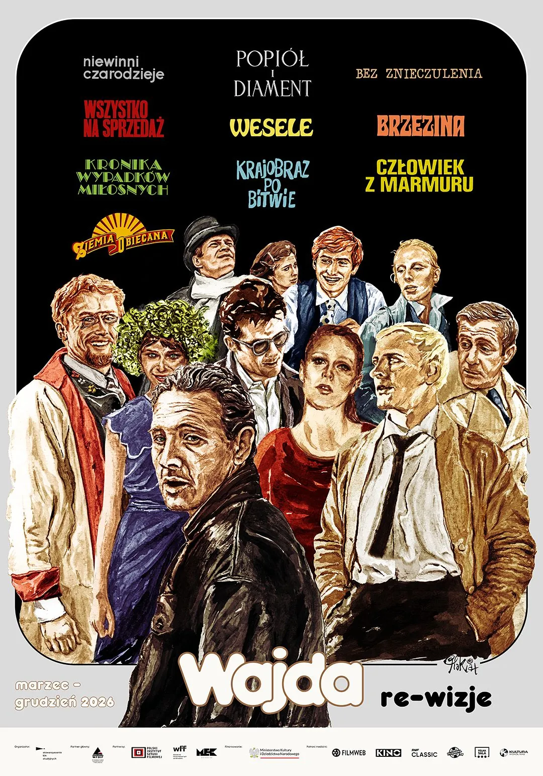 grafika promująca cykl filmów. naszkicowane postaci, ustawione w grupie.